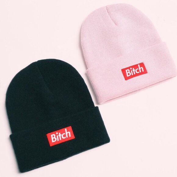 MTTM B!tch Red Box Logo Beanie Pink Married to the Mob Streetwear - Picture 6 of 6